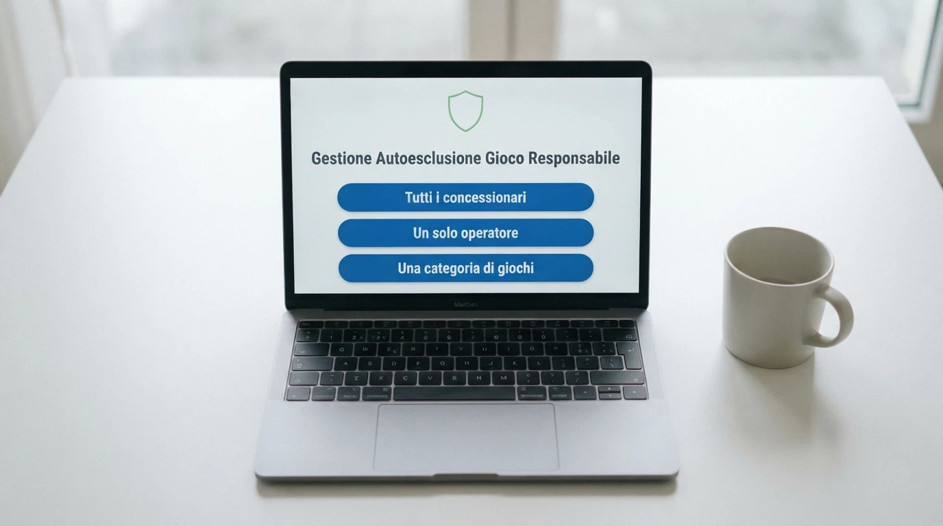 Un'interfaccia web stilizzata con tre pulsanti: «Tutti i concessionari», «Un solo operatore», «Una categoria di giochi»