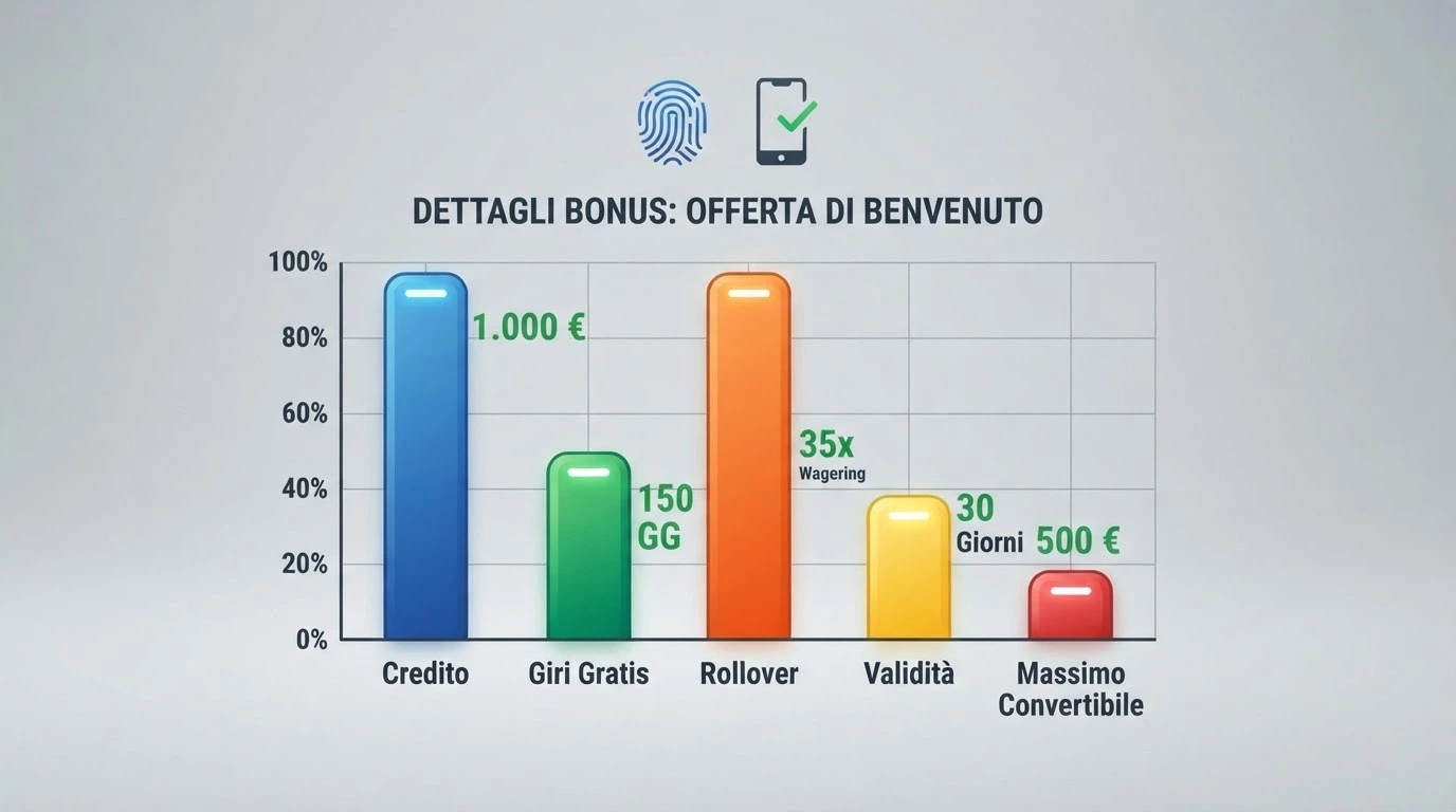 Una tabella comparativa stilizzata con le icone SPID e CIE in alto, loghi dei casinò in una colonna e cifre di bonus evidenziate in verde