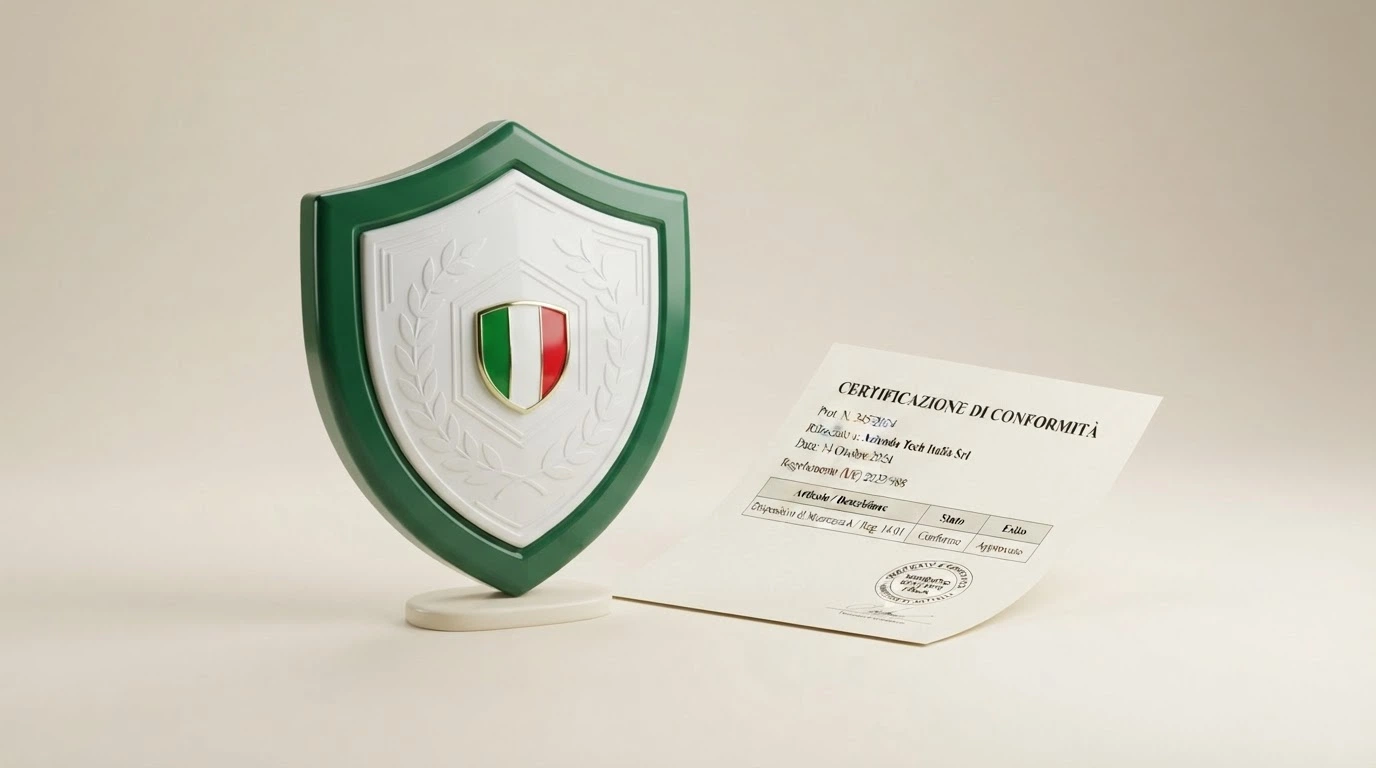 Un documento ufficiale con il timbro ADM e la scritta «concessione» accanto a uno scudo con la bandiera italiana, su sfondo istituzionale