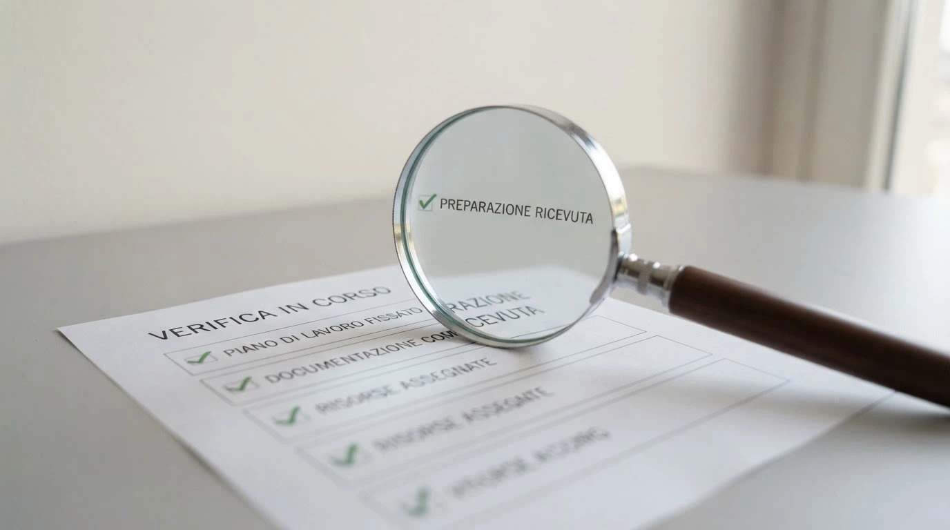 Una lente d'ingrandimento su una lista di controllo con voci come «Concessione ADM», «Deposito minimo», «Wagering» e accanto il segno di spunta verde, su sfondo neutro