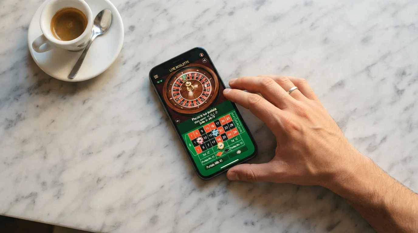 Sessione di roulette live dealer su smartphone con interfaccia touch