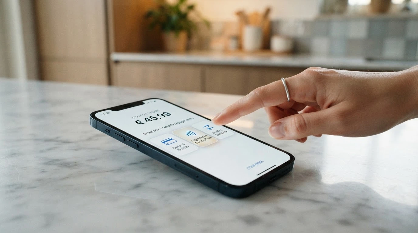Schermata di checkout con le opzioni PayPal, Postepay e Apple Pay in un casinò iPhone