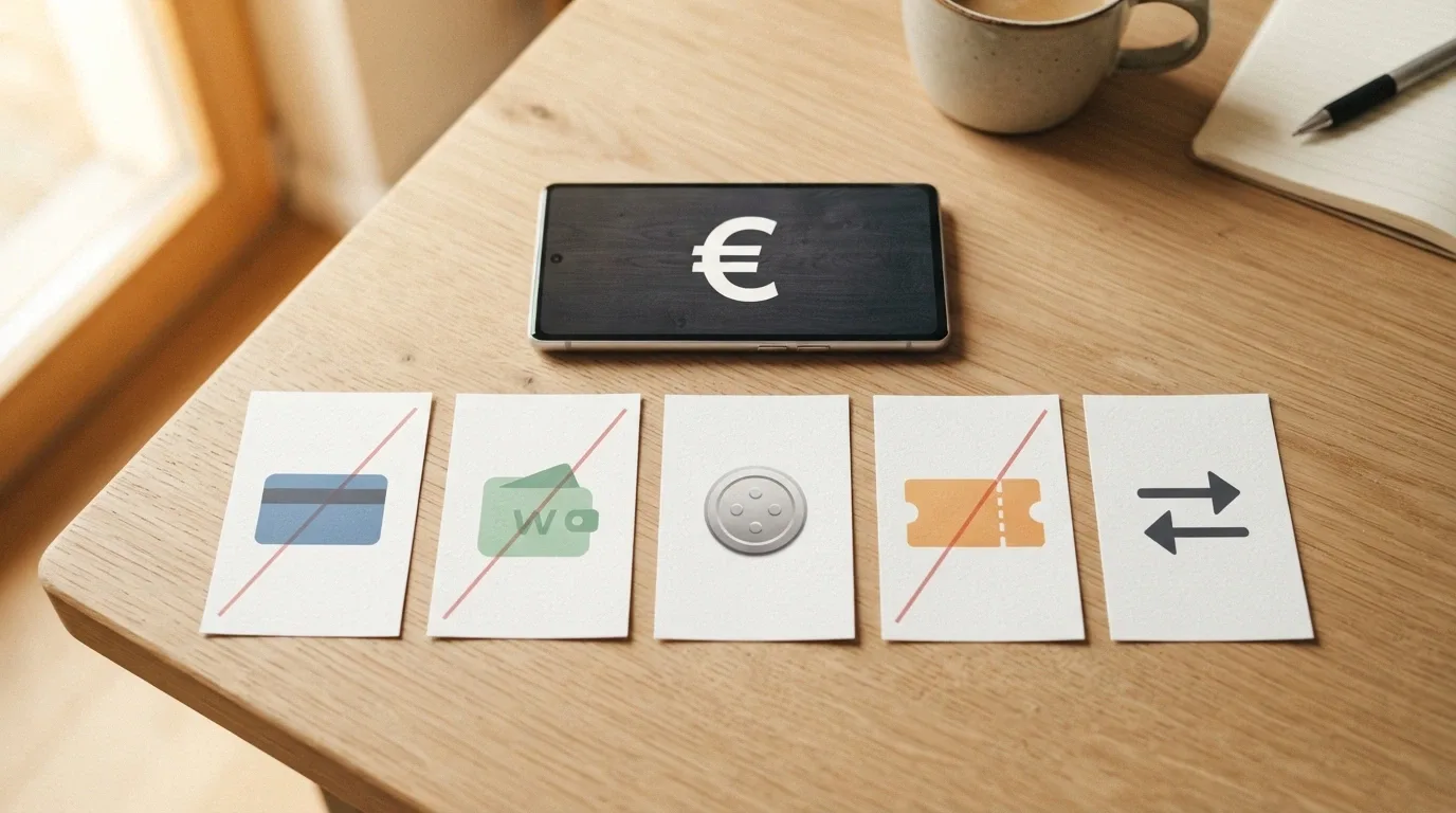 Insieme di icone dei metodi di pagamento con un marcaggio assente su Postepay, Satispay e PayPal