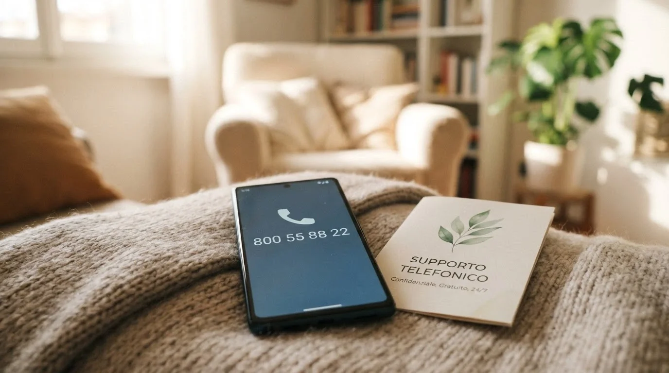 Un telefono con la cornetta sollevata e il numero 800 55 88 22 visibile sul display, accanto al logo dell'Istituto Superiore di Sanità