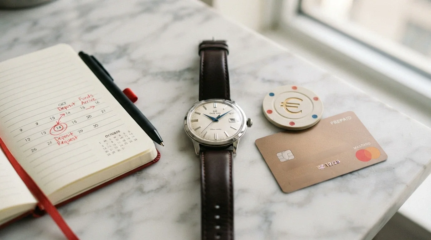 Un orologio analogico accanto al simbolo dell'euro e alla carta Postepay, con una freccia che indica un calendario