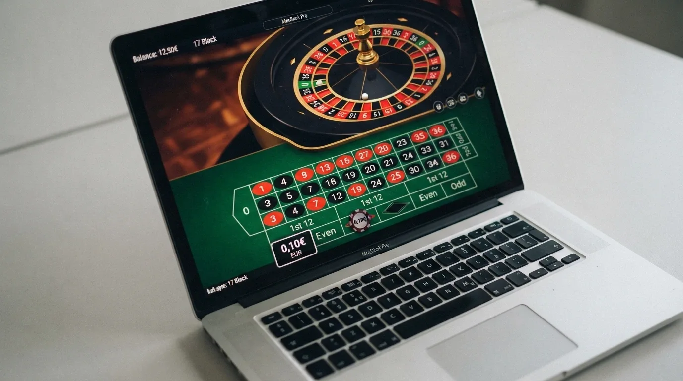 Una schermata di roulette online in italiano con il piatto di puntata in primo piano, la casella «0,10€» evidenziata sul selettore dell'importo, e il tavolo verde sullo sfondo