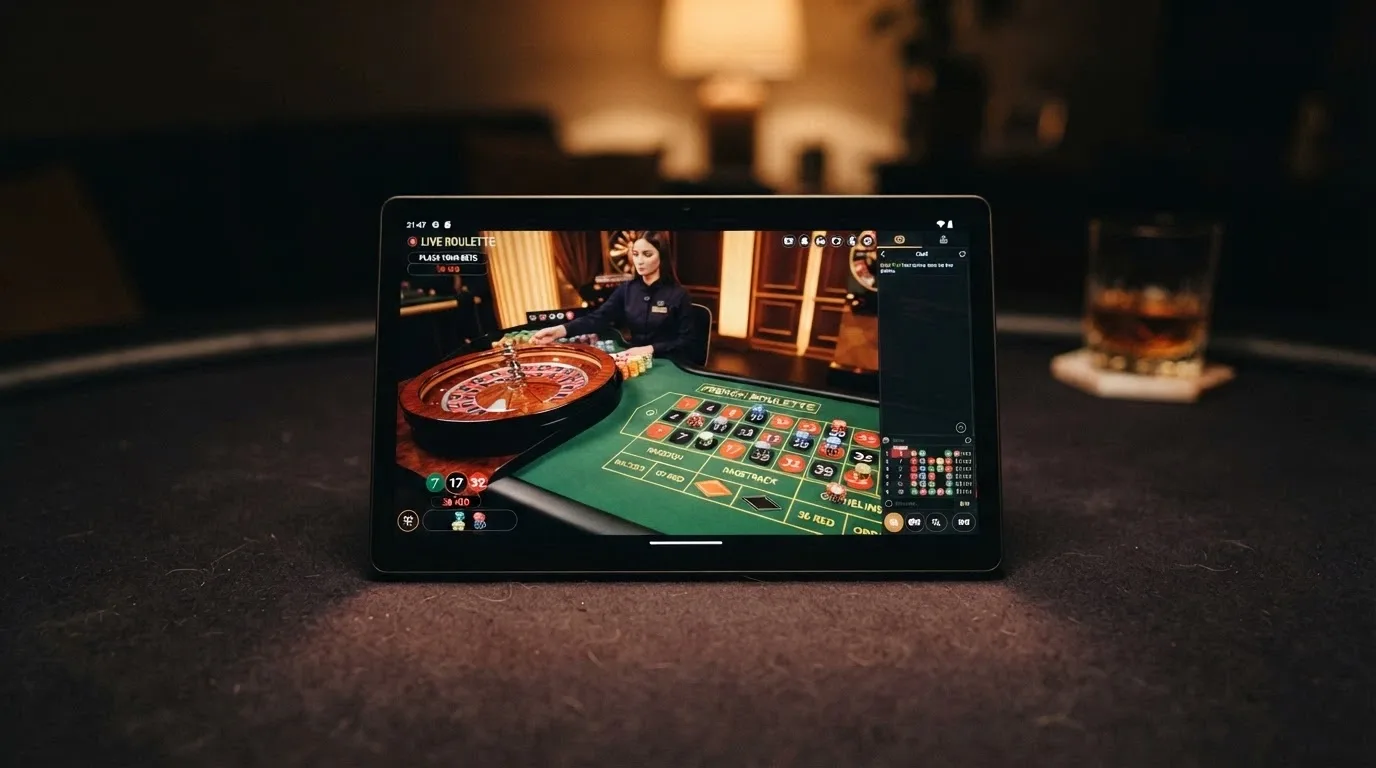 schermata di slot machine e tavolo live dealer su smartphone Android in orientamento orizzontale