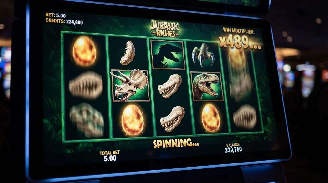 La slot Raptor DoubleMax 2 di Yggdrasil in azione su uno schermo, con i rulli in movimento e il moltiplicatore in evidenza