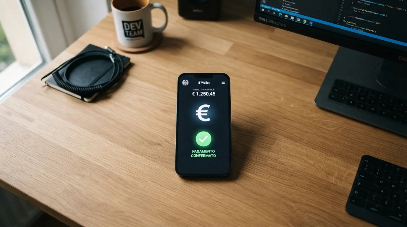 Lo schermo di uno smartphone con un wallet Dogecoin aperto e la schermata di conferma di una transazione inviata a un casinò online